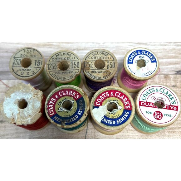 8 Vintage Coats & Clarks And Belding Corticelli Sewing Thread On Wooden Spools A - Picture 2 of 3